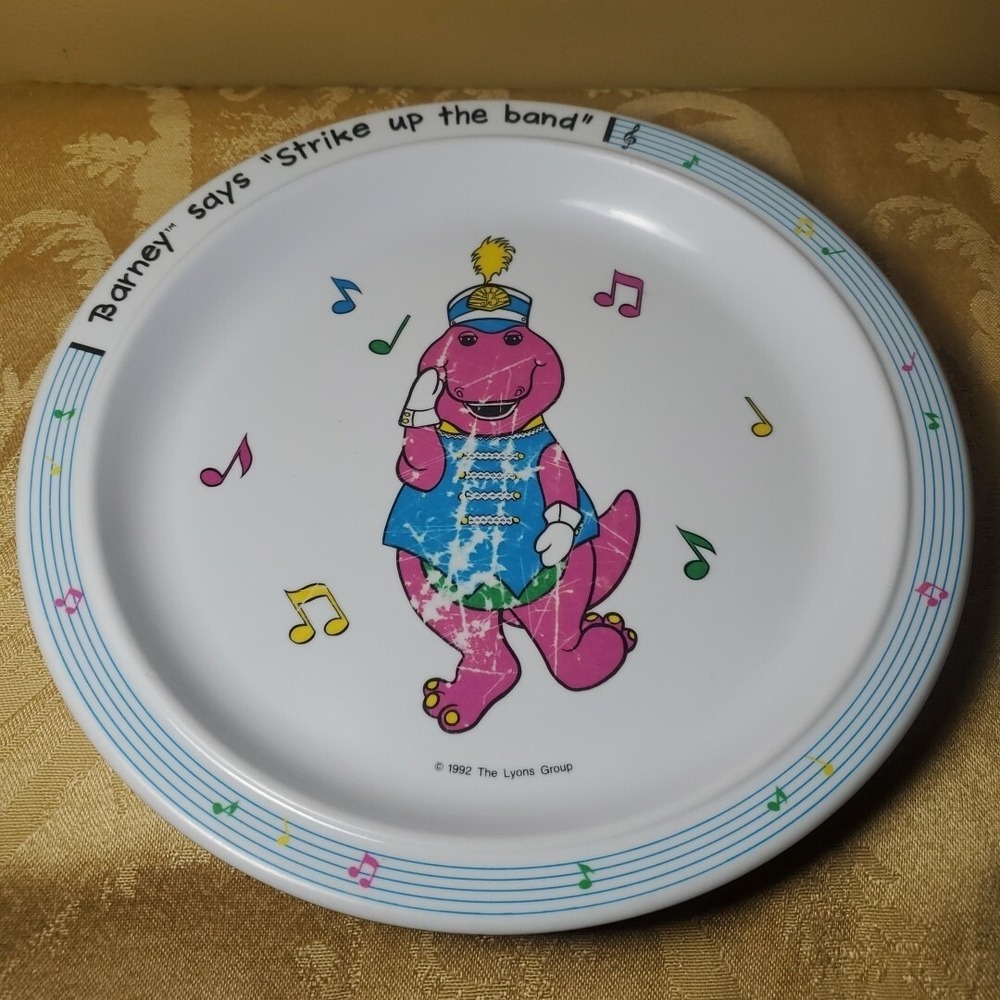 Selandia 8" Plate Kids White Barney Strike Up The Band 1992 Vintage Melamine